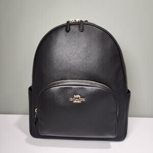 NWT Coach 5669 Large Court Backpack Pebble Leather in Black Zip Bag